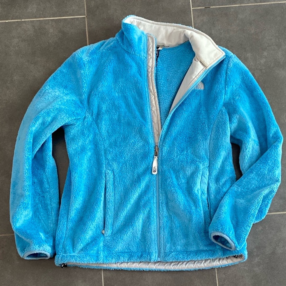 The North Face Osito women’s blue furry teddy zip‎ front jacket size Medium